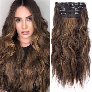 4PCS Clip in Hair Extensions, Brown Highlighted